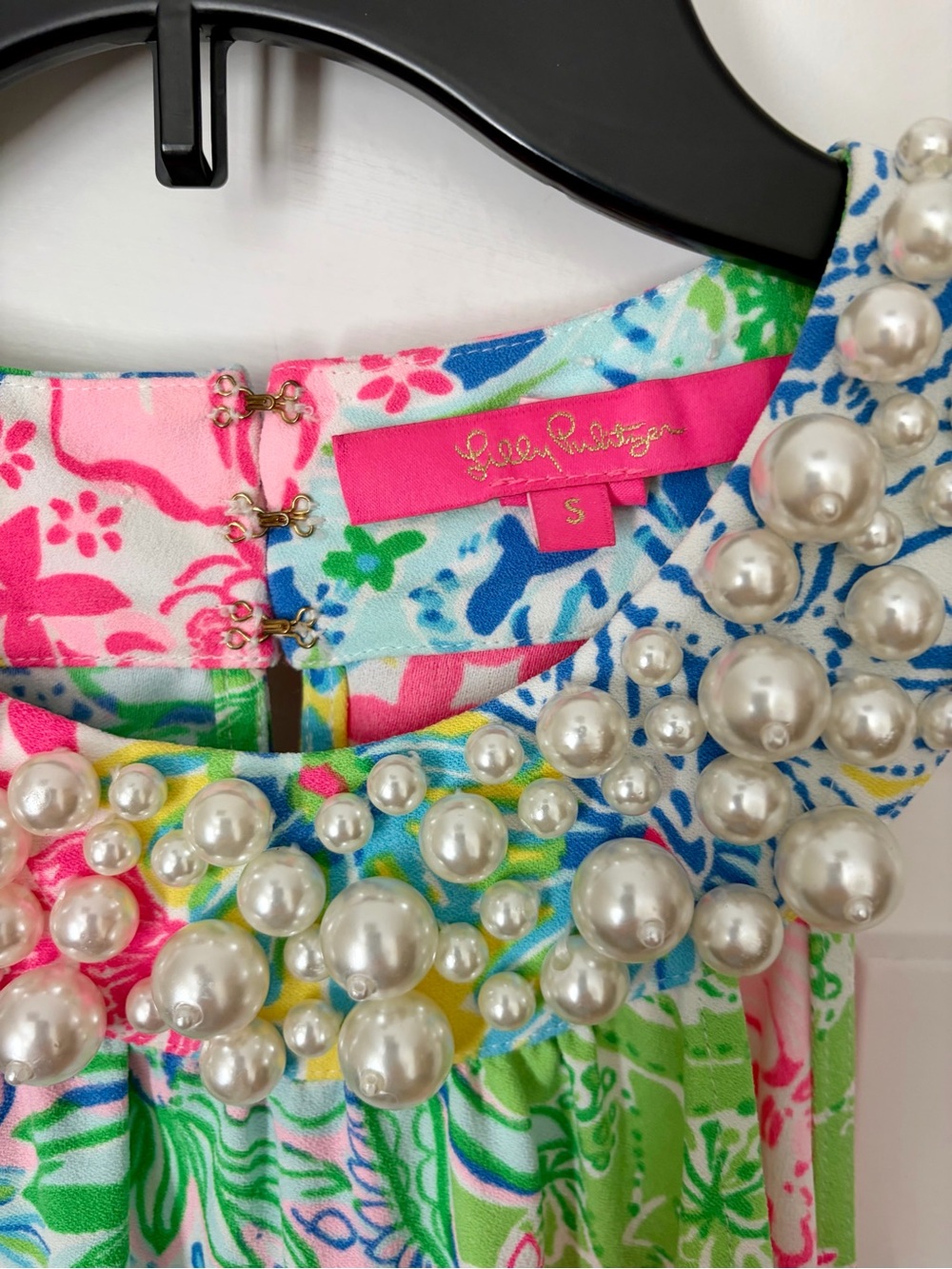 RARE Lilly Pulitzer Shawn Bead Pearl Neck Maxi Halter Dress Cheek to Cheek Small - Picture 4 of 4